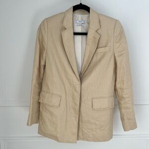 Mango Neutral Beige Linen Single-Breasted Blazer